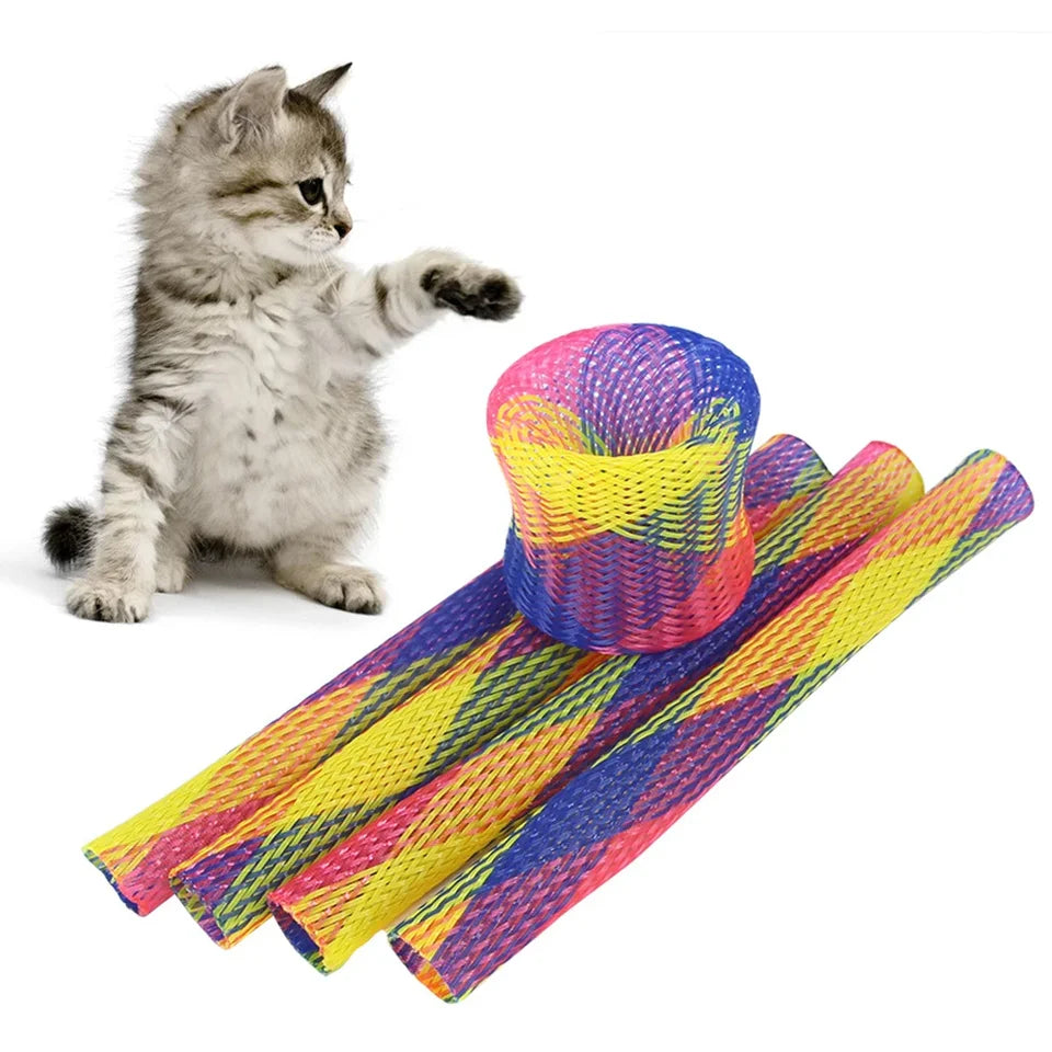 10 Cat Spring Toy Stick Freely Folding Spring Shape Multi-Color Cat Bouncing Kitten Toys Cat Interactive Toys Pet Supplies